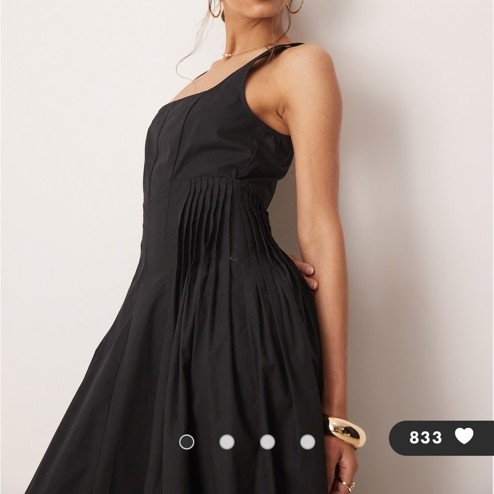 ASOS black long maxi dress square neck pleat waist smocked back 10 - Picture 8 of 16